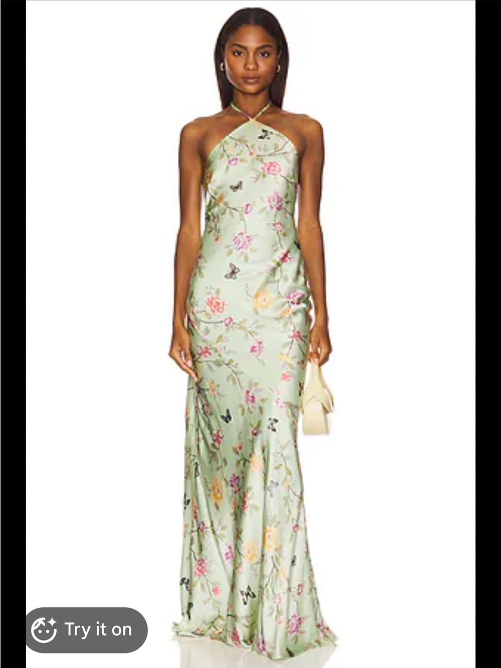 Lovers + Friends Sage Green Floral Halter Maxi Dress